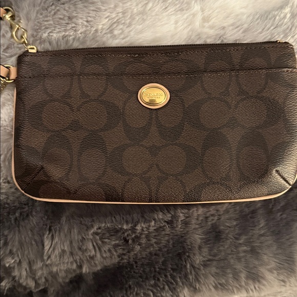 COACH Brown and Tan Wristlet Clutch